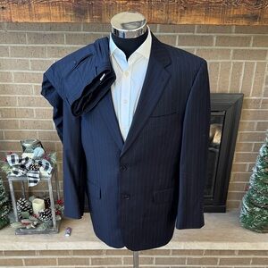 Jos. A. Bank mens 42R blue pinstripe signature gold 100% wool 2-button suit EUC